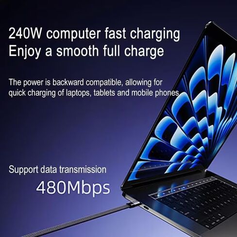 240W Fast Charging 2-in-1 Foldable Phone Stand & USB C Cable, Type-C Charger, USB PD 3.1 Power Delivery, High Output, Black in Kuwait