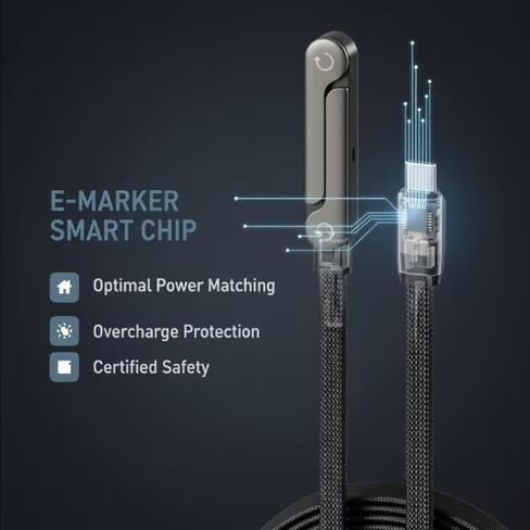 240W Fast Charging 2-in-1 Foldable Phone Stand & USB C Cable, Type-C Charger, USB PD 3.1 Power Delivery, High Output, Black in Kuwait