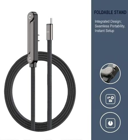240W Fast Charging 2-in-1 Foldable Phone Stand & USB C Cable, Type-C Charger, USB PD 3.1 Power Delivery, High Output, Black in Kuwait