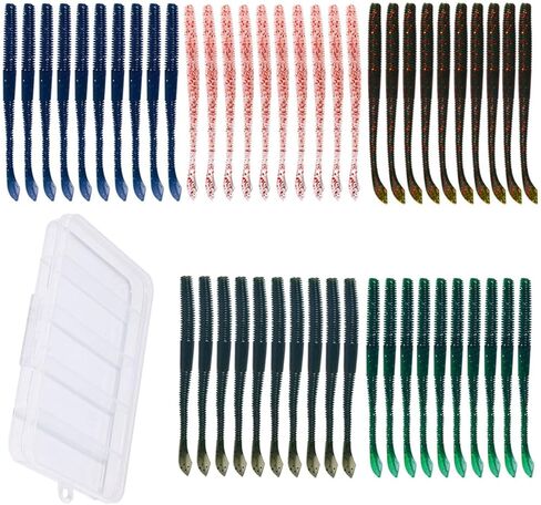 50 Pcs Senko Worms for Bass Fishing, Senko Worms, Wacky Worm Lures, Bass Fishing Worms Kit, Bass Worms, Slow Fluttering Action, Durable with Storage Box, for Freshwater and Saltwater Anglers in Kuwait