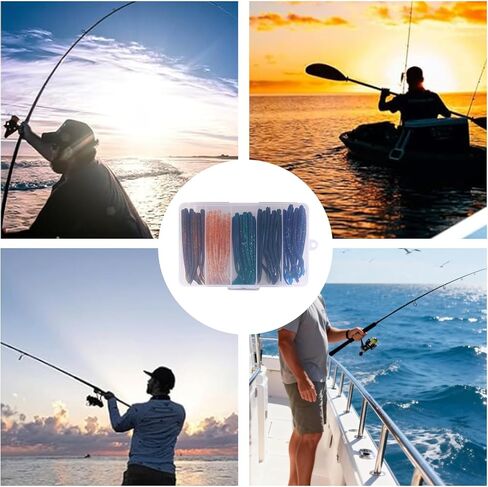50 Pcs Senko Worms for Bass Fishing, Senko Worms, Wacky Worm Lures, Bass Fishing Worms Kit, Bass Worms, Slow Fluttering Action, Durable with Storage Box, for Freshwater and Saltwater Anglers in Kuwait