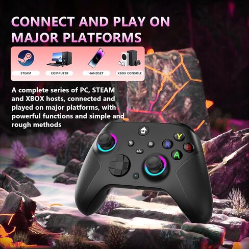 وحدة تحكم YUYIU لاسلكية 2.4 جيجا هرتز مع 7 ألوان RGB Light لوحدة تحكم Xbox، وXbox One Series X|S، ووحدات التحكم، ونوافذ الكمبيوتر الشخصي، مع بطارية 1000 مللي أمبير/ساعة Vib-ration مزدوجة/Turbo/قابلة للبرمجة، ومقبس صوت 3.5 مم (أسود) in Kuwait