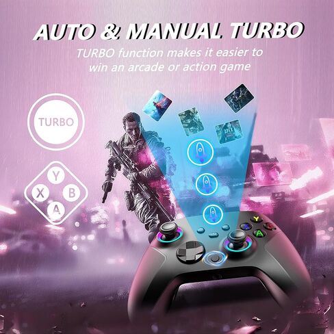 وحدة تحكم YUYIU لاسلكية 2.4 جيجا هرتز مع 7 ألوان RGB Light لوحدة تحكم Xbox، وXbox One Series X|S، ووحدات التحكم، ونوافذ الكمبيوتر الشخصي، مع بطارية 1000 مللي أمبير/ساعة Vib-ration مزدوجة/Turbo/قابلة للبرمجة، ومقبس صوت 3.5 مم (أسود) in Kuwait