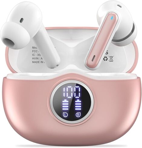 A10 Pro Wireless Earbuds Bluetooth 5.3 HiFi Stereo, 50H Playback LED Digital Display Earphones - Rose Gold (beiyon) in Kuwait