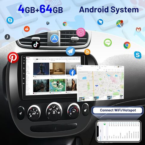 [4+64] راديو سيارة Volxcereo لراديو Kia Soul 2014 2015 2016 2017 (مكيف هواء يدوي)، شاشة لمس أندرويد 9 بوصة مع Carplay، Android Auto، GPS، WiFi، Bluetooth، SWC، DSP، FM/RDS in Kuwait