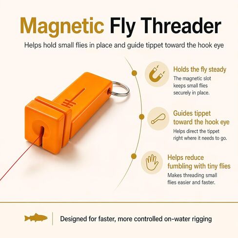Fly Fishing Accessories - Magnetic Fly Threader Bright Orange, 4-Slot Precision Threading Tool for Fly and Ice Fishing, Lightweight Plastic Hook Threader with Keychain for Wading Low Light Cold Hands in Kuwait