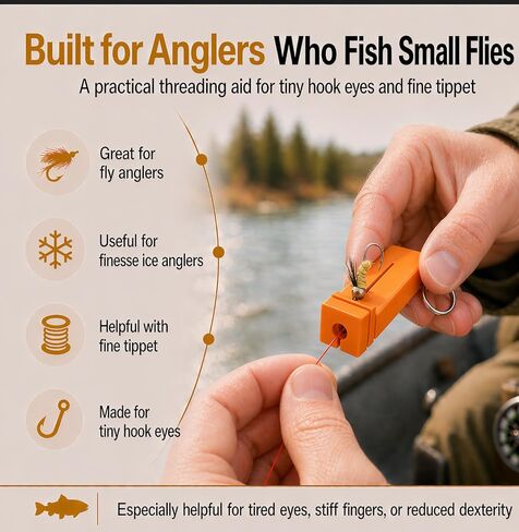 Fly Fishing Accessories - Magnetic Fly Threader Bright Orange, 4-Slot Precision Threading Tool for Fly and Ice Fishing, Lightweight Plastic Hook Threader with Keychain for Wading Low Light Cold Hands in Kuwait