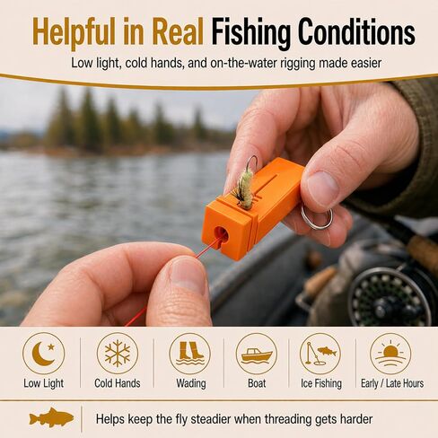 Fly Fishing Accessories - Magnetic Fly Threader Bright Orange, 4-Slot Precision Threading Tool for Fly and Ice Fishing, Lightweight Plastic Hook Threader with Keychain for Wading Low Light Cold Hands in Kuwait