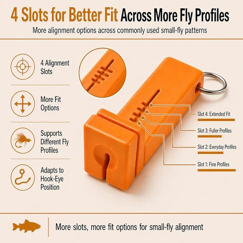 Fly Fishing Accessories - Magnetic Fly Threader Bright Orange, 4-Slot Precision Threading Tool for Fly and Ice Fishing, Lightweight Plastic Hook Threader with Keychain for Wading Low Light Cold Hands in Kuwait