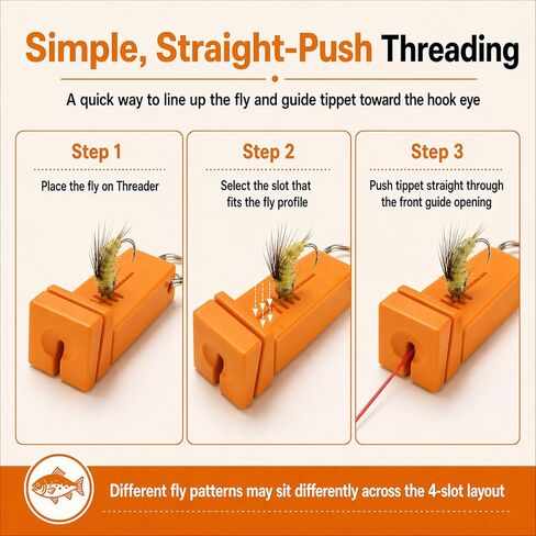 Fly Fishing Accessories - Magnetic Fly Threader Bright Orange, 4-Slot Precision Threading Tool for Fly and Ice Fishing, Lightweight Plastic Hook Threader with Keychain for Wading Low Light Cold Hands in Kuwait