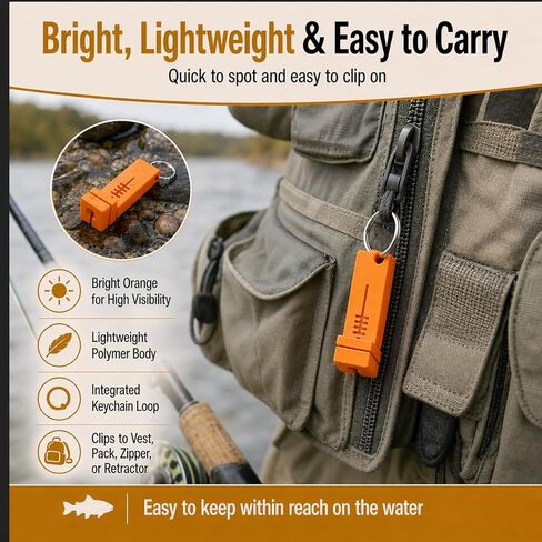 Fly Fishing Accessories - Magnetic Fly Threader Bright Orange, 4-Slot Precision Threading Tool for Fly and Ice Fishing, Lightweight Plastic Hook Threader with Keychain for Wading Low Light Cold Hands in Kuwait