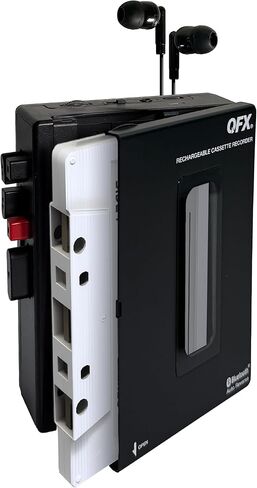 QFX RETRO-1980 Portable Bluetooth Cassette Tape Player Recorder, Auto Reverse, USB-C Rechargeable, Built-in Speaker and Microphone, Stereo Earbuds Included in Kuwait