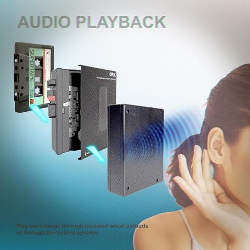 QFX RETRO-1980 Portable Bluetooth Cassette Tape Player Recorder, Auto Reverse, USB-C Rechargeable, Built-in Speaker and Microphone, Stereo Earbuds Included in Kuwait
