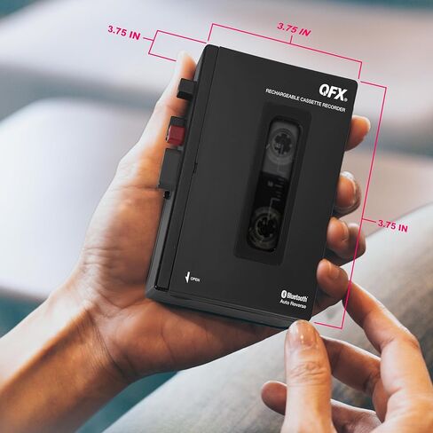 QFX RETRO-1980 Portable Bluetooth Cassette Tape Player Recorder, Auto Reverse, USB-C Rechargeable, Built-in Speaker and Microphone, Stereo Earbuds Included in Kuwait