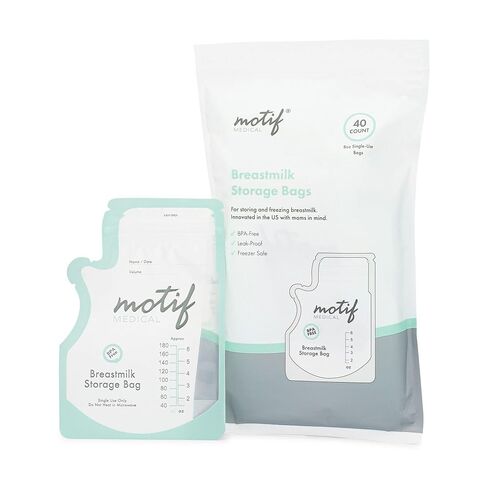 Motif Medical، أكياس تخزين الحليب، كيس تجميد الحليب سعة 8 أونصة مع فوهة صب سهلة، خالية من مادة BPA، ملصق للكتابة - 40 قطعة in Kuwait