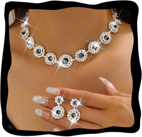 Nicute Rhinestone Wedding Jewelry Set Silver Bridal Necklace Earrings Sets Formal Costume Jewelry for Women in Saudi Arabia