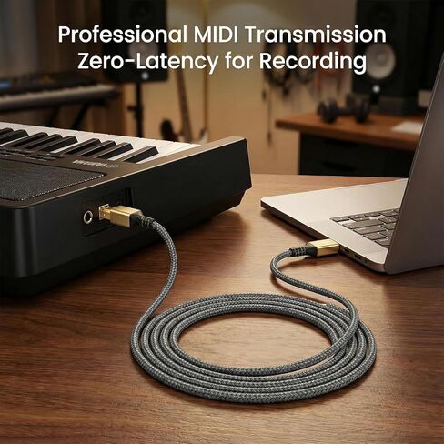 كابل طابعة USB بطول 20 قدمًا وكابل MIDI، سلك USB 2.0 طويل جدًا من النوع A إلى B، سلك ماسح ضوئي مجدول من النايلون مطلي بالذهب متوافق مع HP وCanon وEpson وYamaha Digital Piano وDAC وواجهة الصوت - رمادي in Kuwait