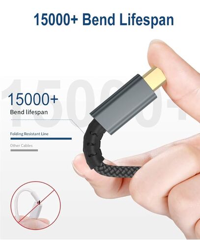 كابل طابعة USB بطول 20 قدمًا وكابل MIDI، سلك USB 2.0 طويل جدًا من النوع A إلى B، سلك ماسح ضوئي مجدول من النايلون مطلي بالذهب متوافق مع HP وCanon وEpson وYamaha Digital Piano وDAC وواجهة الصوت - رمادي in Kuwait