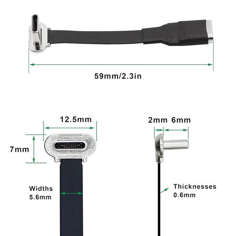 الزاوية اليمنى USB C كابل تمديد مسطح 90 درجة USB C ذكر إلى أنثى سلك بيانات الشحن السريع للهاتف بنوك الطاقة (2.2in/55 مللي متر) in Kuwait