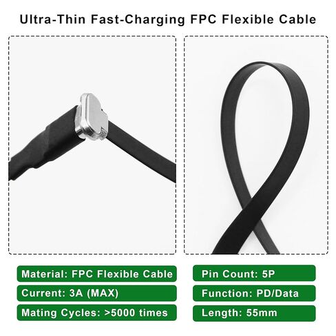الزاوية اليمنى USB C كابل تمديد مسطح 90 درجة USB C ذكر إلى أنثى سلك بيانات الشحن السريع للهاتف بنوك الطاقة (2.2in/55 مللي متر) in Saudi Arabia