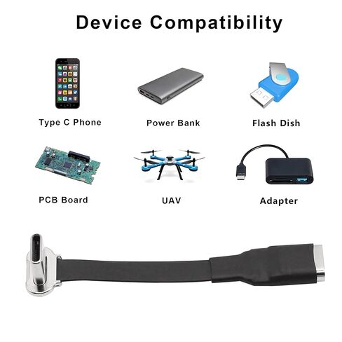 الزاوية اليمنى USB C كابل تمديد مسطح 90 درجة USB C ذكر إلى أنثى سلك بيانات الشحن السريع للهاتف بنوك الطاقة (2.2in/55 مللي متر) in Saudi Arabia