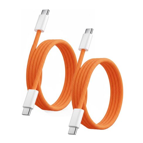 كابل USB C إلى USB C لهاتف iPhone 17 3.3 قدم، سلك شحن سريع من النايلون المضفر 60 وات من النوع C لأجهزة Apple، سلك USBC إلى C لهاتف iPhone 17 16 15 Pro Max/16 15 Pro/16 15، iPad Pro/Air، MacBook، عبوتين، برتقالي in Kuwait