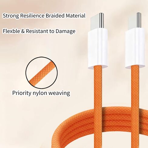 كابل USB C إلى USB C لهاتف iPhone 17 3.3 قدم، سلك شحن سريع من النايلون المضفر 60 وات من النوع C لأجهزة Apple، سلك USBC إلى C لهاتف iPhone 17 16 15 Pro Max/16 15 Pro/16 15، iPad Pro/Air، MacBook، عبوتين، برتقالي in Kuwait