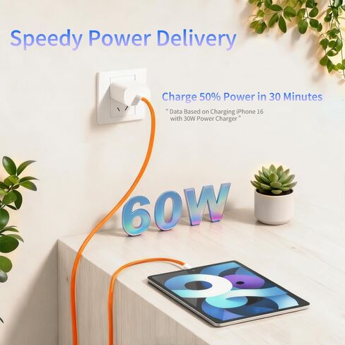 كابل USB C إلى USB C لهاتف iPhone 17 3.3 قدم، سلك شحن سريع من النايلون المضفر 60 وات من النوع C لأجهزة Apple، سلك USBC إلى C لهاتف iPhone 17 16 15 Pro Max/16 15 Pro/16 15، iPad Pro/Air، MacBook، عبوتين، برتقالي in Kuwait