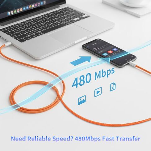 كابل USB C إلى USB C لهاتف iPhone 17 3.3 قدم، سلك شحن سريع من النايلون المضفر 60 وات من النوع C لأجهزة Apple، سلك USBC إلى C لهاتف iPhone 17 16 15 Pro Max/16 15 Pro/16 15، iPad Pro/Air، MacBook، عبوتين، برتقالي in Kuwait