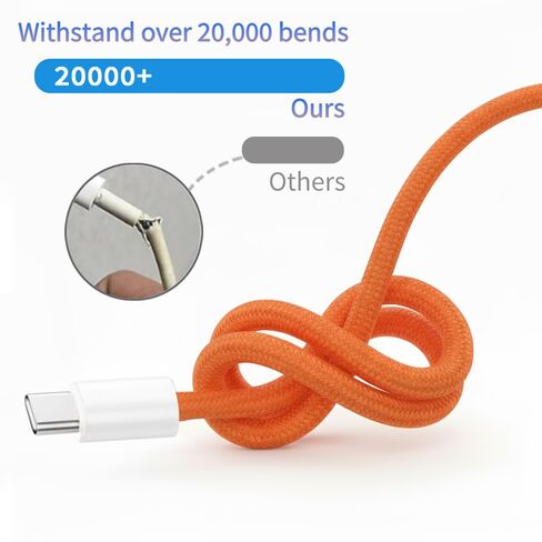 كابل USB C إلى USB C لهاتف iPhone 17 3.3 قدم، سلك شحن سريع من النايلون المضفر 60 وات من النوع C لأجهزة Apple، سلك USBC إلى C لهاتف iPhone 17 16 15 Pro Max/16 15 Pro/16 15، iPad Pro/Air، MacBook، عبوتين، برتقالي in Kuwait