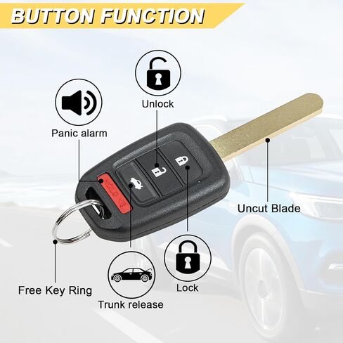 Vurkcy Key Fob Replacement for 2016-2020 Honda Civic/ 16-17 Accord Car Keyless Entry Remote Control, MLBHLIK6-1TA MLBHLIK61TA, 4 Buttons in Kuwait