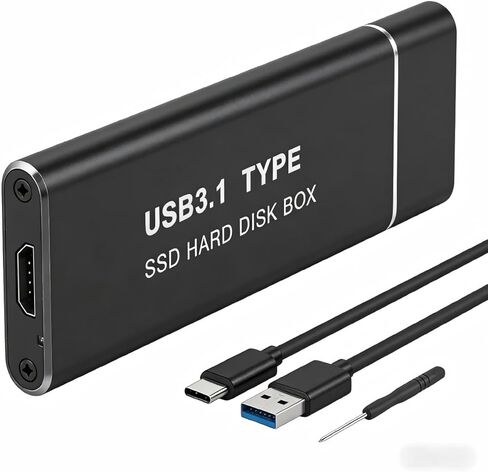 Type C USB 3.1 M.2 NGFF SSD External Enclosure - Portable Tool-Free Aluminum Case for SATA B+M Key 2230/2242/2260/2280 NVMe Solid State Drives, 6Gbps High Speed Data Transfer (Black)‌ in Kuwait