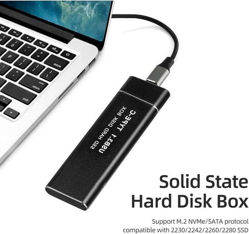 Type C USB 3.1 M.2 NGFF SSD External Enclosure - Portable Tool-Free Aluminum Case for SATA B+M Key 2230/2242/2260/2280 NVMe Solid State Drives, 6Gbps High Speed Data Transfer (Black)‌ in Kuwait