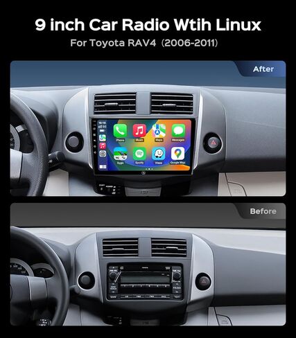 Car Radio Stereo for Toyota RAV4 2006-2011, 9 Inch Touchscreen Wireless CarPlay Android Auto GPS Navigation Head Unit WiFi Bluetooth FM/AM SWC in Kuwait