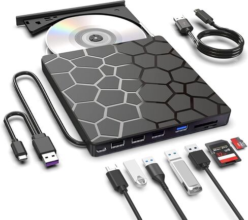 8 in 1 External CD/DVD Drive,USB 3.0 and Type-C Disc Burner Player Reader Writer,Slim and Portable CD DVD +/-RW Optical Drive for PC Laptop Desktop MacBook Mac Windows Linux OS Apple in Kuwait