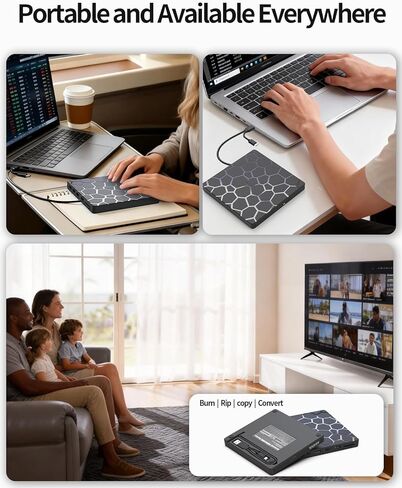 8 in 1 External CD/DVD Drive,USB 3.0 and Type-C Disc Burner Player Reader Writer,Slim and Portable CD DVD +/-RW Optical Drive for PC Laptop Desktop MacBook Mac Windows Linux OS Apple in Kuwait