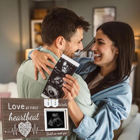 Sonogram إطار الصورة هدية إعلانات الحمل، الحب من النظرة الأولى إطارات الصور بالموجات فوق الصوتية 4x3 "أسابيع العد التنازلي تصميم لديكور غرفة طفلة، تكشف عن الجنس هدايا استحمام الطفل لأول مرة أمي in Kuwait