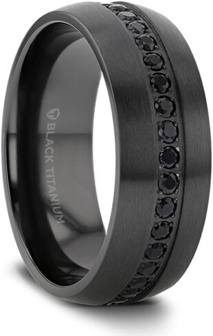 Mens Black Titanium Black Sapphires Wedding Ring - Brushed Comfort Fit - 6mm 8mm Wide - Style name: TALON in Saudi Arabia