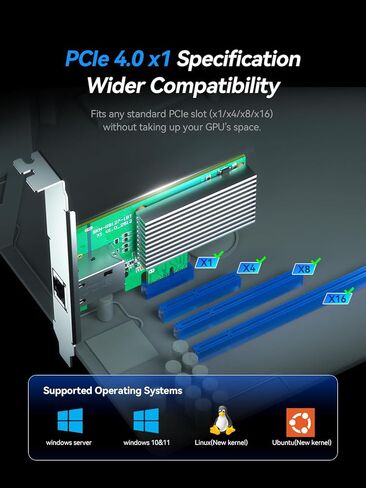 بطاقة شبكة PCIe 10 جيجا بايت، محول إيثرنت PCIe 4.0 x1 إلى RJ45، Realtek RTL8127AT، يدعم 10G/5G/2.5G/1G، استيقظ على الشبكة المحلية، حذاء PXE، دعامة منخفضة المستوى متضمنة، لنظام التشغيل Windows/Linux/الخادم/سطح المكتب in Kuwait