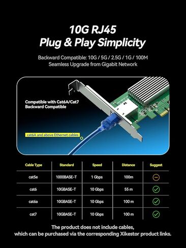 بطاقة شبكة PCIe 10 جيجا بايت، محول إيثرنت PCIe 4.0 x1 إلى RJ45، Realtek RTL8127AT، يدعم 10G/5G/2.5G/1G، استيقظ على الشبكة المحلية، حذاء PXE، دعامة منخفضة المستوى متضمنة، لنظام التشغيل Windows/Linux/الخادم/سطح المكتب in Kuwait