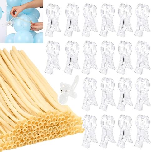 20 Pcs Balloon Arch Clips and 100 Pcs 260 Long Balloons, 3.5 Inch Large Plastic Backdrop Spring Clamp with Thickening Skinny Latex Twisting Balloon,Balloon Arch Kit for Birthday Wedding Party in Kuwait