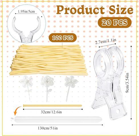 20 Pcs Balloon Arch Clips and 100 Pcs 260 Long Balloons, 3.5 Inch Large Plastic Backdrop Spring Clamp with Thickening Skinny Latex Twisting Balloon,Balloon Arch Kit for Birthday Wedding Party in Kuwait