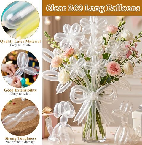 20 Pcs Balloon Arch Clips and 100 Pcs 260 Long Balloons, 3.5 Inch Large Plastic Backdrop Spring Clamp with Thickening Skinny Latex Twisting Balloon,Balloon Arch Kit for Birthday Wedding Party in Kuwait