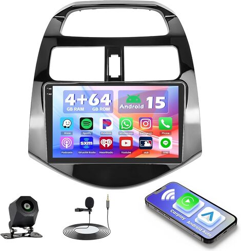 Hikity 4+64G Android Car Stereo for Chevrolet Chevy Spark 2011 2012 2013 2014, 9"Incell Touchscreen Radio with CarPlay, Android Auto, Bluetooth, GPS Navigation, WiFi, FM, RDS + AHD Backup Camera in Kuwait