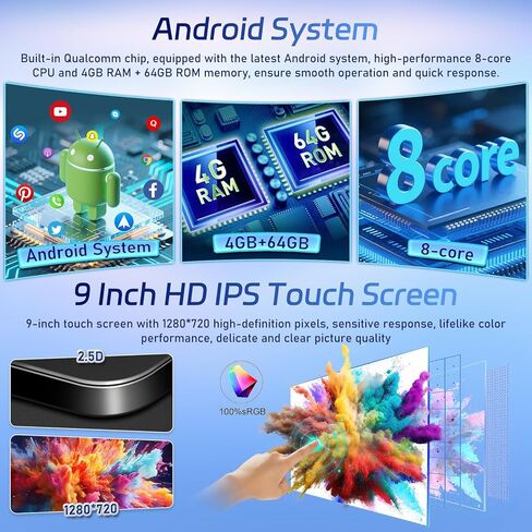 [Qualcomm 8 Core 4+64G] راديو سيارة Android 15 لسيارة Chrysler 300C 300 2004-2011، ستيريو سيارة بشاشة لمس 9 بوصات 1280 * 720 IPS مع تشغيل لاسلكي وAndroid Auto/DSP/GPS/SWC + كاميرا احتياطية AHD in Kuwait