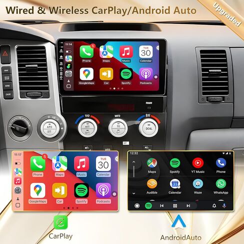 ستيريو سيارة Android 13 لسيارة Toyota Tundra 2007-2013 مع Carplay اللاسلكي وAndroid Auto، وحدة رأس شاشة تعمل باللمس IPS QLED، GPS، راديو، بلوتوث، 5G WiFi، كاميرا احتياطية 1080P HD، FM، SWC in Kuwait