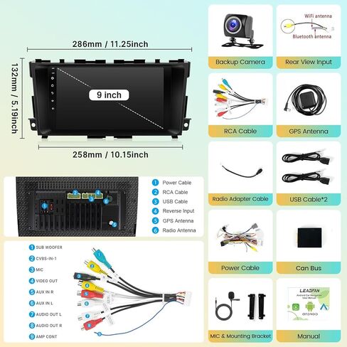 Leadfan Car Stereo for Nissan Altima Teana 2013-2018 Radio with Wireless CarPlay Android Auto, 9'' Touchscreen Built-in Bluetooth GPS Navigation WiFi SWC Backup Camera MIC 2+32G in Kuwait