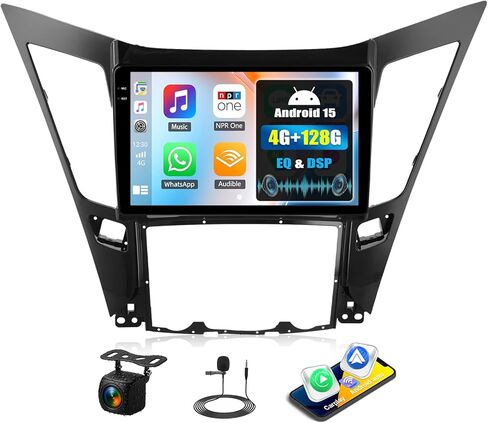 [4+128G] Android 15 Car Radio Stereo for Hyundai Sonata 2010-2015 with Wireless Carplay&Android Auto,9 Inch Car Radio with Mirror Link Bluetooth FM/RDS WiFi GPS EQ DSP SWC+AHD Backup Camera in Kuwait