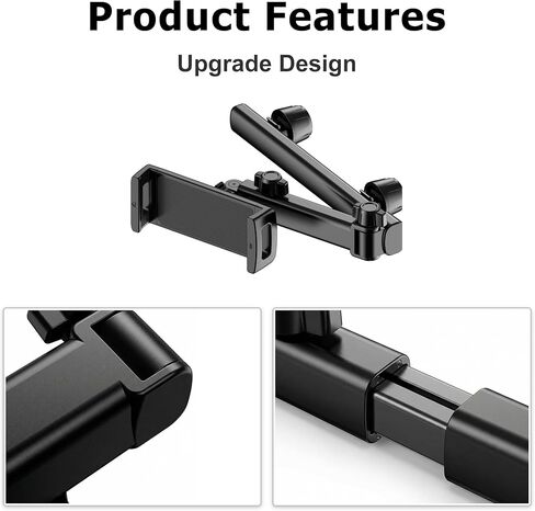 Car Headrest Tablet Holder - [3 in 1 Extension Arm] Adjustable Tablet Car Mount for Back Seat, Gifts Road Trip Essentials-Black in Kuwait