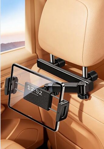 Car Headrest Tablet Holder - [3 in 1 Extension Arm] Adjustable Tablet Car Mount for Back Seat, Gifts Road Trip Essentials-Black in Kuwait